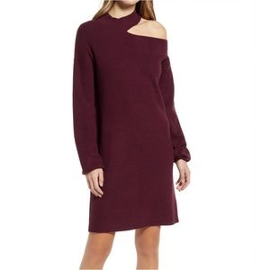 Halogen Burgundy Cutout Shoulder Sweater Dress - Size Small | Mock Neck,  L/S